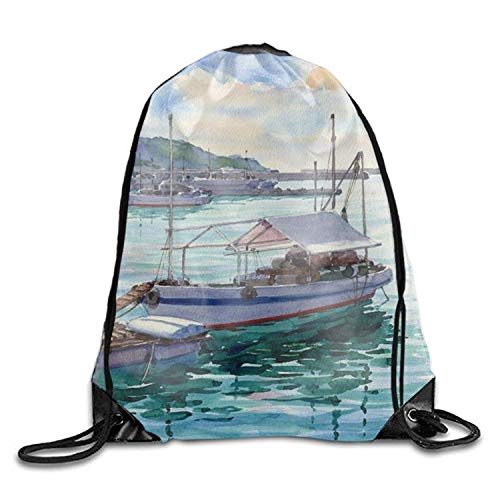 DHNKW Gym Bag Backpack - Sea Water and Boat Sports Bag, Unisex Drawstring Travel Backpack