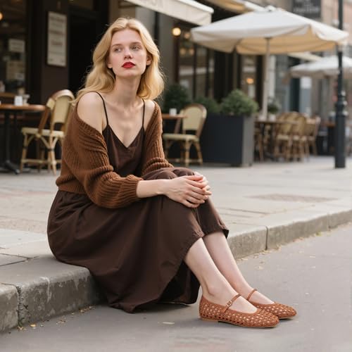 Image of Woven Mesh Ballet Flats for Women Square Toe Mary Jane Flats Buckle Strap Flat Shoes Comfortable Ballerina Flats Dressy Mesh Shoes Casual Mary Janes for Women
