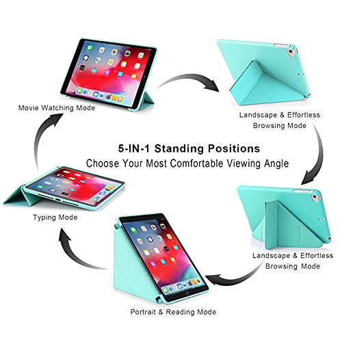 MuyDoux Origami Case for iPad mini 5 4 3 2, iPad Mini Case 7.9 Inch, 5-in-1 Multiple Viewing Angles, Smooth Front Cover & Shockproof Soft Flexible Back, Auto Sleep/Wake, Sky Blue