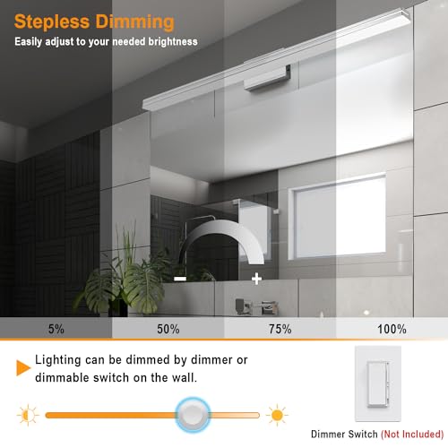 Image of SineRise LED Modern Bathroom Vanity Light Bar (48-Inch, 3000K /4000K /6000K), Chrome Dimmable Modern Acrylic Bathroom Wall Lighting Fixtures Over Mirror
