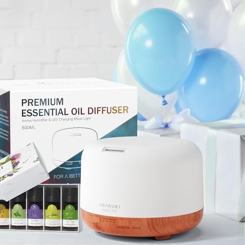 Image of ASAKUKI Oil Diffuser with Essential Oils Set, 500ml Aromatherapy Humidifier