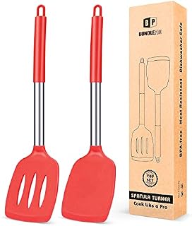 Pack of 2 Silicone Solid Turner ,Non Stick Slotted Kitchen Spatulas ,High Heat Resistant BPA Free Cooking Utensils ,Ideal Cookware for Fish ,Eggs ,Pancakes (Rose Gold -Black)