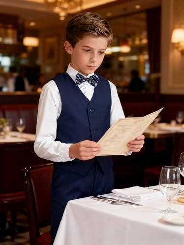 Image of Boys Formal Suit Vest and Pants Set 6 Pieces Suits for Boy Wedding Ring Bearer Outfit for Kids Tuxedo