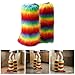 EINCORN Women Vintage Rainbow Colorful Plush Leg Warmer Fuzzy Thickened Boot Toppers Cuff Furry Leg Long Socks Partywear