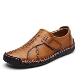 SIKABU Men's Flat Casual Leather Driving Loafers Handmade Classic Comfortable Oxford Shoes Yellow Br