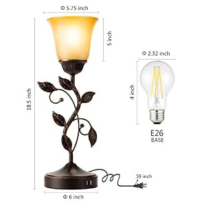 Touch Control Leaf Vintage Table Lamp with 3-Way Dimmable 2 USB C+A Ports — photo 6 of 6