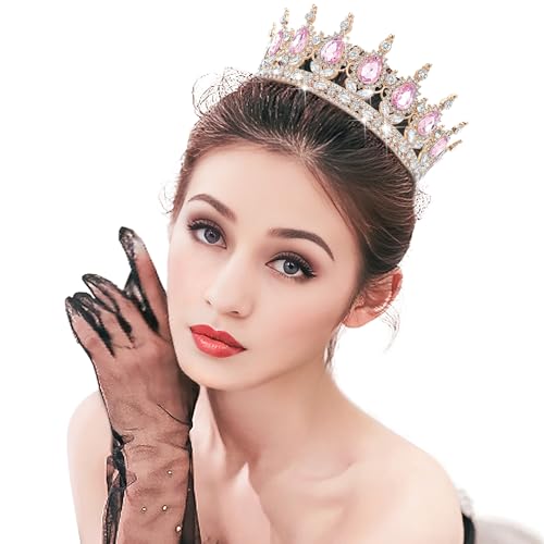 DRESHOW Volle Runde Mädchen Tiara Königin Krone Damen Brautkrone Diadem Kristall Barock Tiara Sparkly Strass Prinzessin Karneval Kopfschmuck für Hochzeit Prom Geburtstag Party
