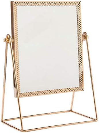Wakauto Desk Makeup Mirror Desktop Makeup Mirror Glass Copper Makeup Mirror Vanity Mirror Square Table Mirror Beauty Tools Accessories (Rose Golden) Tabletop Mirror