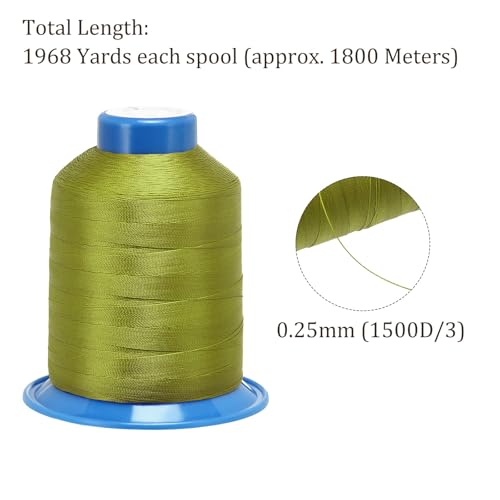 2pcs Hilo de Coser de Poliéster - [0.25 mm (1500D/3) x 1968 yd] Extra Largo para Uso General para Mano y Máquina de Coser | Poliéster, Verde Oliva miniatura 3