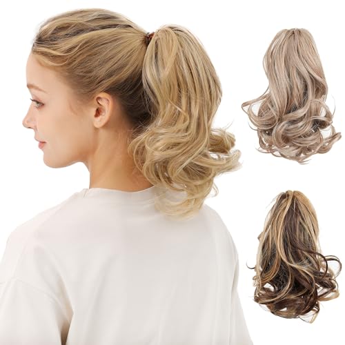 DAYCEN Short Curly Clip In Ponytails, 11