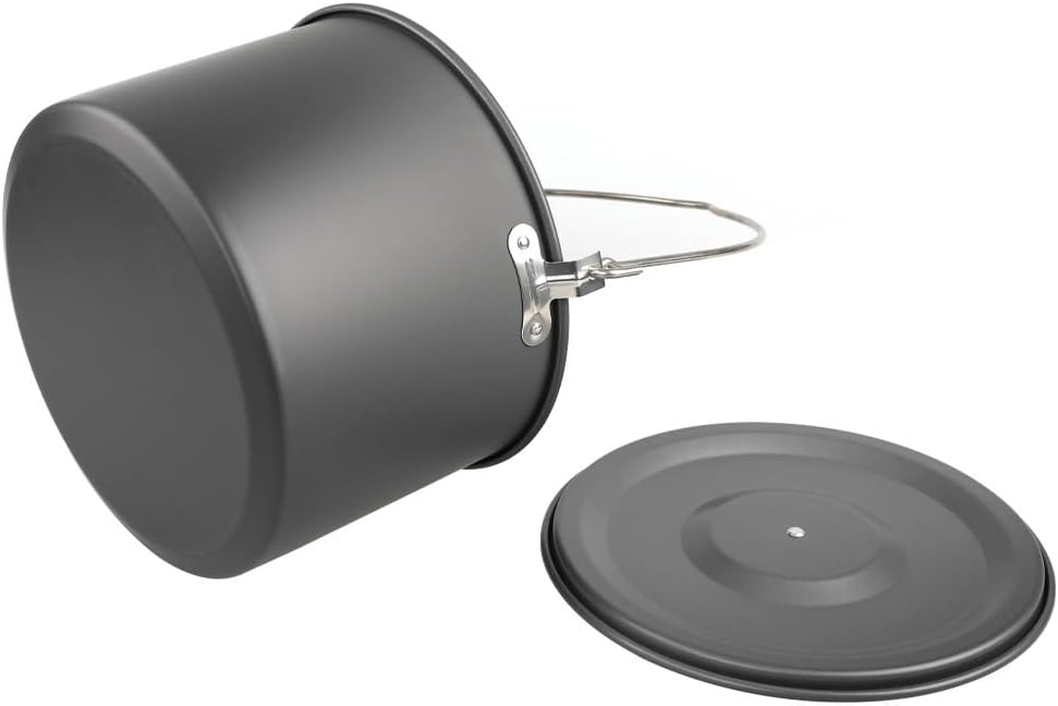 Alomejor 8L Hanging Pot Large Camping Cookware Portable Pot and Pan Set with lid for 8-10 People Outdoor Activities