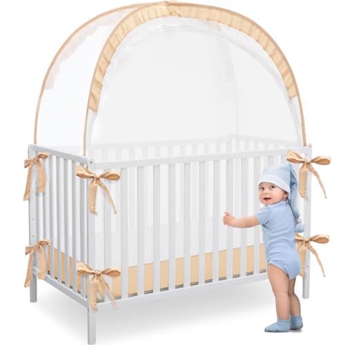 L RUNNZER Crib Tent, Portable Crib Tent to Keep Baby from Climbing Out, See-Through &amp; Breathable Mesh Crib Net, Insect-Proof Crib Height Extender, Orange