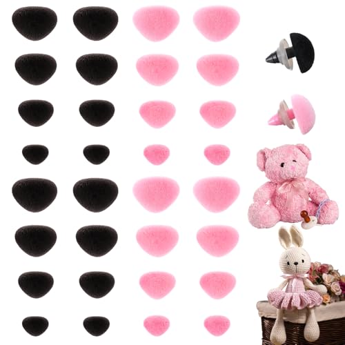 JIYIN 32 Pcs Safety Noses, 11/15/17/18mm Safety Noses for Crocheting with Washers Stuffed Animals Crochet Nose Pink Black Plastic Craft Nose for Teddy Bear Puppet Plush Toy Accessor