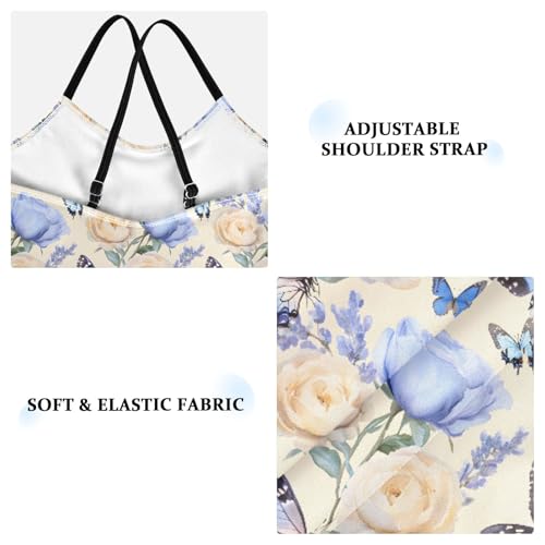 senya Girls Swimsuits One-Piece Swimwear Tie Bathing Suit Beach Summer Round Neck 7-8T Blue Butterfly Rose Pattern3