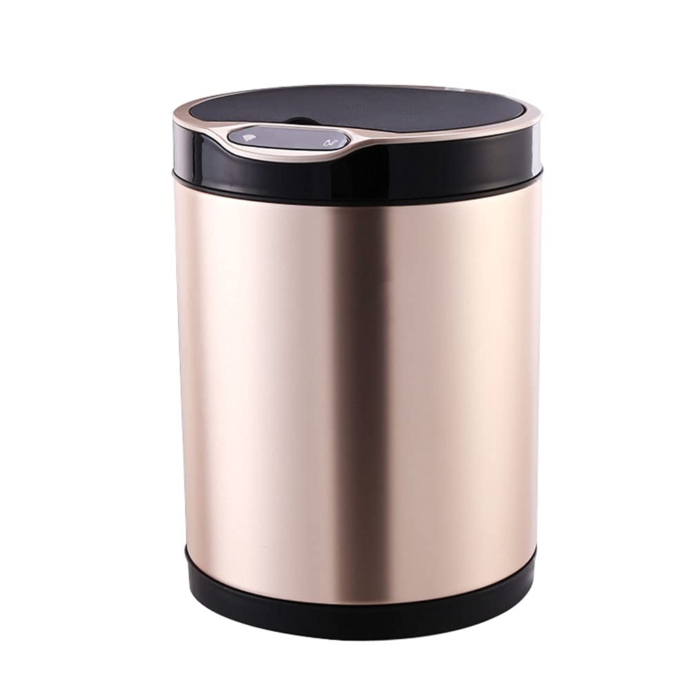 Non-contact Trash Can, 0.3S Infrared Sensor Sealed and Waterproof with Cover Mute Opening and Closing Home/office Automatic Trash Can(Gold,8L)