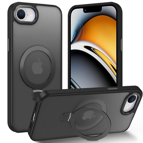 AVETUL iPhone 16e ケース MagSafe対応 隠しスタンド ワイヤレス充電対応 マット仕上げ マグネット搭載 超強磁力 滑り止め 米軍MIL規格耐衝撃 iPhone 16eケース ストラップホール アイフォン16e 半透明ハード カバー