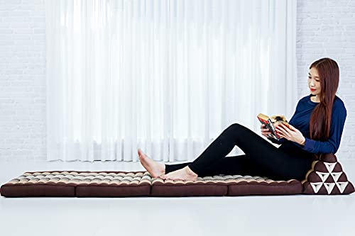 Image of Leewadee 4-Fold Mat with Triangle Cushion - Firm TV Pillow, Foldable Mattress with Cushion Made of Eco-Friendly Kapok, 89 x 20 inches, Brown