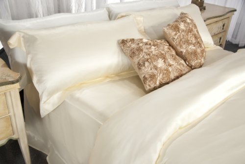 Aus Vio 100% Natural Charmeuse Silk Satin Luxurious Duvet Cover, Buttery Soft to Touch, Durable, Breathable, Hypoallergenic Season, Queen Size, Dawn Color2