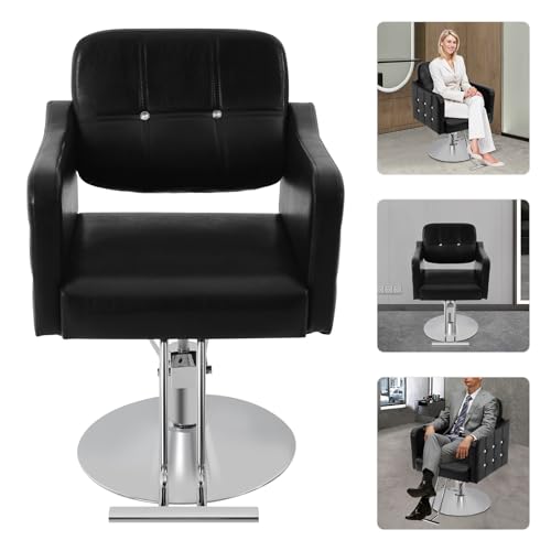 Image of Salon Chair,Salon Chair for Hair Stylist with Height Adjustment,360 Rotatable Barber Chair for Barber Store,Beauty Salons,Spas (Black+Silver)