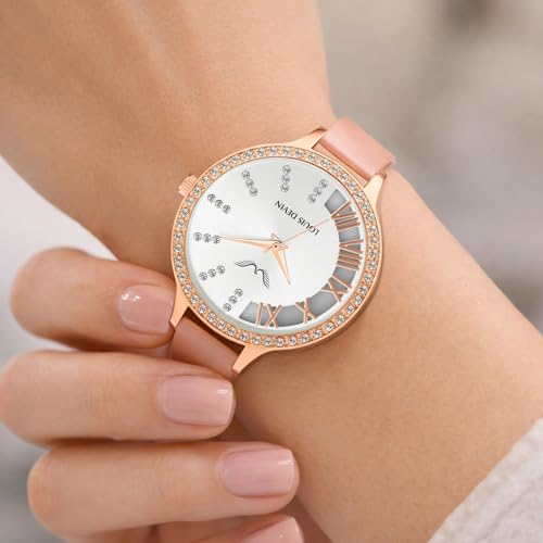 Image of LOUIS DEVIN Pink /Beige /Brown /Black Faux Leather Strap Analog Wrist Watch for Women (Silver /Rose Gold /Brown /Black Dial) | LD-CP501
