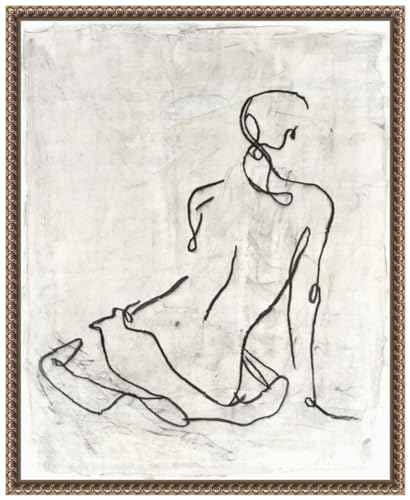 Amanti Art Framed Canvas Wall Art 20x16 Embellished Gestural Contour I (Nude) by Ethan Harper, Framed Wall Art Canvas, People Artwork, Traditional Decor, Small Poster Painting for Living Room,