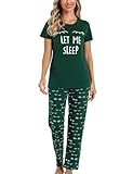 Picture of EISHOPEER Women's Pajamas Set Cute Printed Short Sleeve Top & Long Pants Sleepwear Pjs Sets Green XS