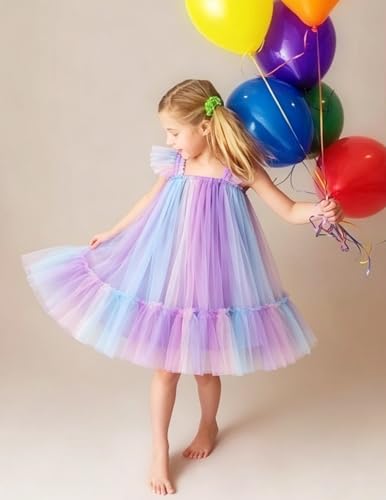 Image of Arshiner Toddler Tulle Dress for Girls Layered Tutu Ruffle Dresses Swing Twirly Fairy Summer Birthday Party Wedding Sundress