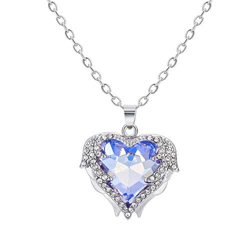 ERAWAN Silver Angel Wing Necklace Heart Rhinestone Crystal Chain Pendant Jewelry EW sakcharn (Sea Blue)