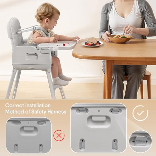 Obee Odee 3-in-1 Portable Baby High Chair for Babies and Toddlers, Convertible Easy Clean Infant Foldable Highchair with Adjustable Legs & Dishwasher Safe Tray, Grey - Thumbnail 7