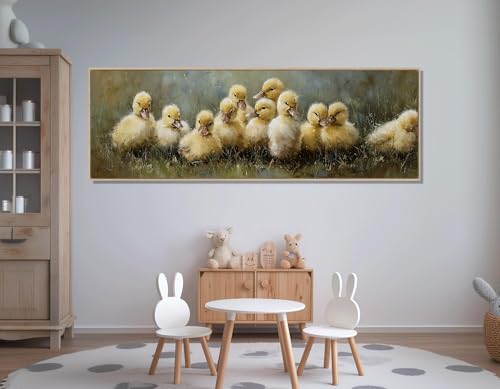 Toile canetons art mural affiche animaux poster grand format salon sans cadre 50x150