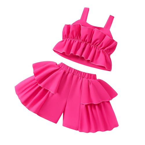 Image of Cute Toddler Girls Two Piece Short Sets Ruffle Sleeveless Top and Elastic Waistband Short Sets