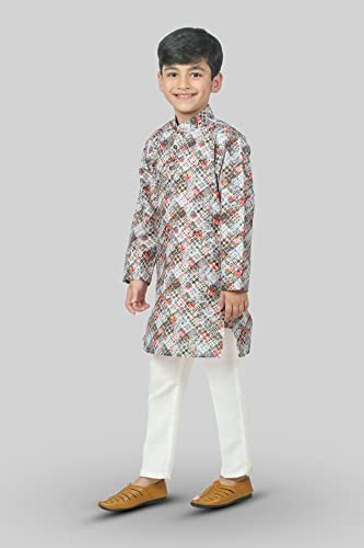 Image of AHHAAAA Kid's Ethnic Shirt Traditional Printed Long Sleeve Regular Wear Indian Kurta Pajama for Boys