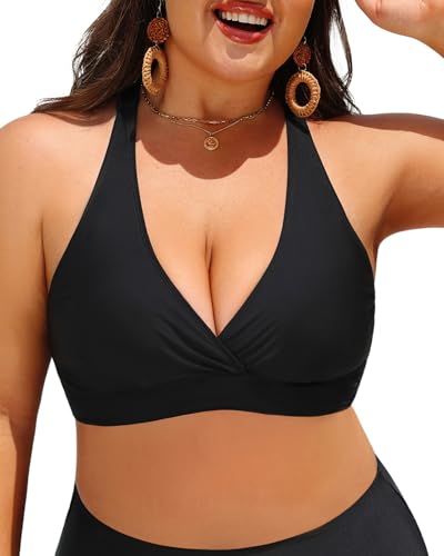 Yonique Women Plus Size Bikini Top Only Large Bust Swim Top Full Coverage Swimsuit Top Sport Bra Bathing Suit Top No Bottom Black 20Plus