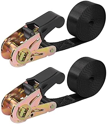 Endless Ratchet Tie Down Straps Heavy Duty Cargo Tie Downs, Durable Nylon Black Strap Down Ratcheting Securing Straps, Track Spring Fittings, Tie-Down Motorcycles, Trailer Loads, Kayak (8ft - 2pack)