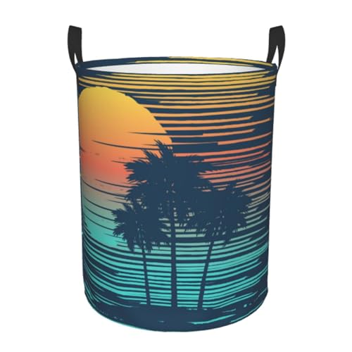 Cesto Para Ropa Sucia 60L, Atardecer De Verano Con Árbol Tropical Cestos Lavado Plegable Decorativas Cesta De La Manta, Para Dormitorio, Lavandería, Juguetes