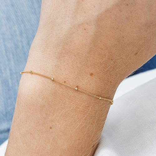 Image of Womens Dainty Gold Chain Bracelet,Simple Layered Chain Bracelets,Beaded Turquoise Bracelet,Charm Crystal Bar,Heart,Karma,Triangle,Pearl Bracelets for Women