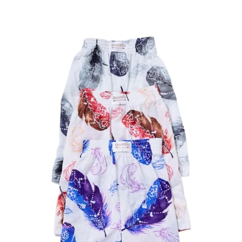 Men's Feather Print Boxer Shorts, White with Blue, Red and Grey Pattern, pack of 3 pieces.2