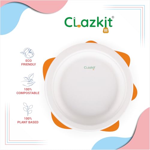 Image of Clazkit 9 Inch Round (50 Pc) Bagasse Plates, Eco-Friendly Disposable Party Pack Alternative to Plastic Paper Plate