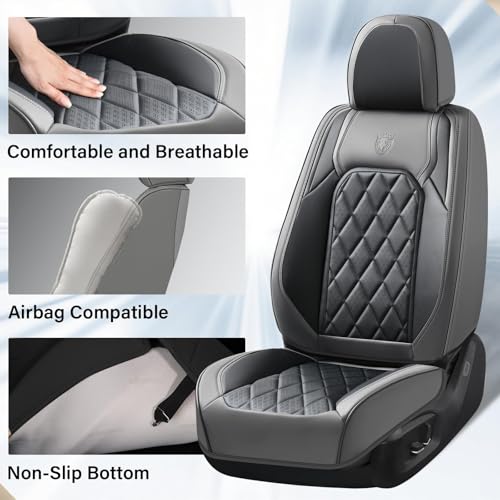 Image of Coverado Seat Covers Full Set, Faux Leather Seat Covers for Car, Waterproof Car Seat Protectors 5 Seats, Automotive Seat Covers Universal Fit for Most Cars SUV Trucks- Gray&Black