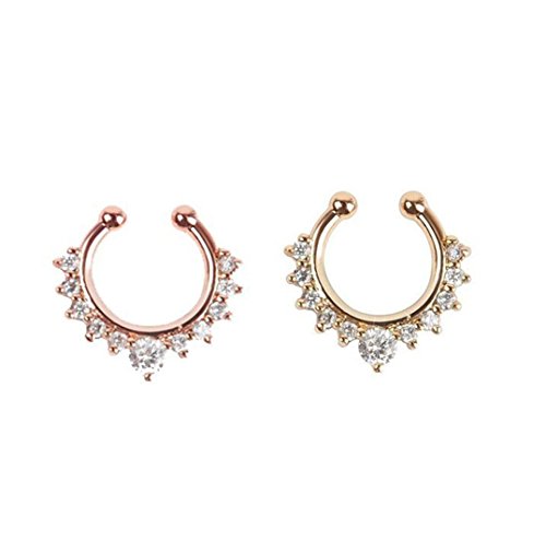 Honbay 2 Piece Clip on Jewelry Creative Fake Septum Clicker Nose Ring