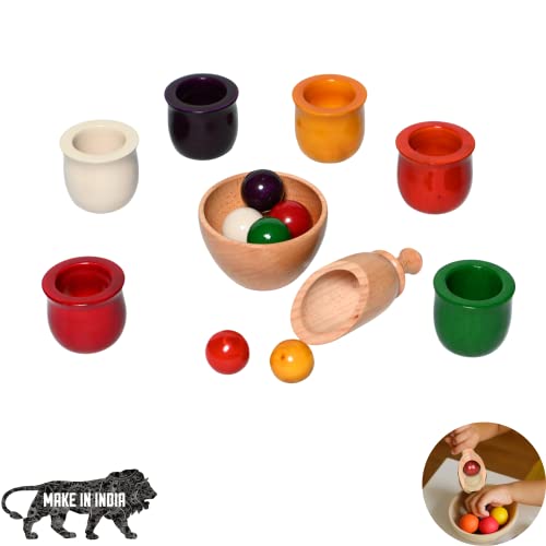 Image of Gift Equals Love Wooden Color Sorting Toy - Montessori Waldorf Inspired Balls & Bowls Set, Early Learning & Hand-Eye Coordination Toy, 6 Color Educational Sorting Set for Kids Age 3+