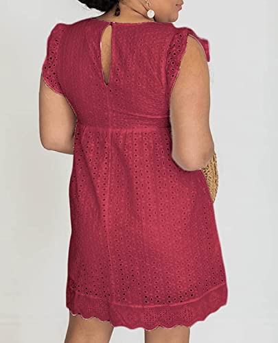 Image of Women's Summer Dress with Built in Shorts Sexy Summer V Neck Ruffle Sleeve Lace California Romper Dresses for Women
