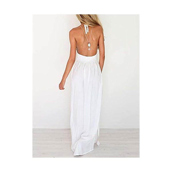 LILBETTER-Womens-Beach-Crochet-Backless-Bohemian-Halter-Maxi-Long-Dress LILBETTER Women's Beach Crochet Backless Bohemian Halter Maxi Long Dress (White,Small)