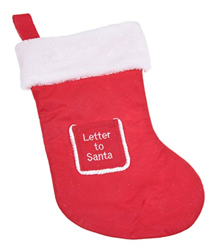 Soft Plush Cloth Hanging Christmas Stocking | For Kids, Teens, Adults | Red and White Letter to Santa Holiday Decor Theme | Perfect for Small Gifts, Stocking Stuffers, & Candy | 16.5