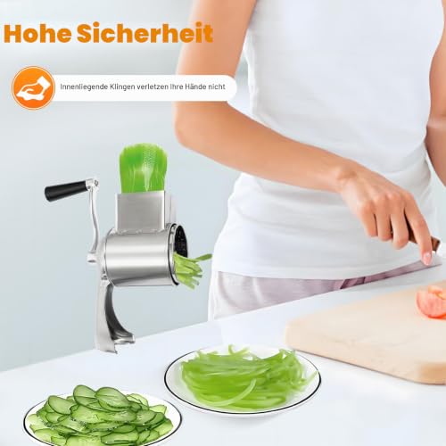 Foto von Edelstahl Trommelreibe, 7CM Gemüsehobel Trommelreibe Manuelle Kartoffelreibe Edelstahl Gemüseschneider Manuelle Kartoffelreibe Käsereibe mit 5 Trommelklingen für Zerkleinern Schneiden Granulieren