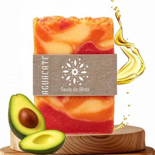 Jabón con aceite de Aguacate Artesanal y Vegano – Jabón en Barra Natural, Facial, de Manos y Cuerpo | Hidratante, Nutritivo y Biodegradable | Hecho en España | 100 g (1, Aguacate)