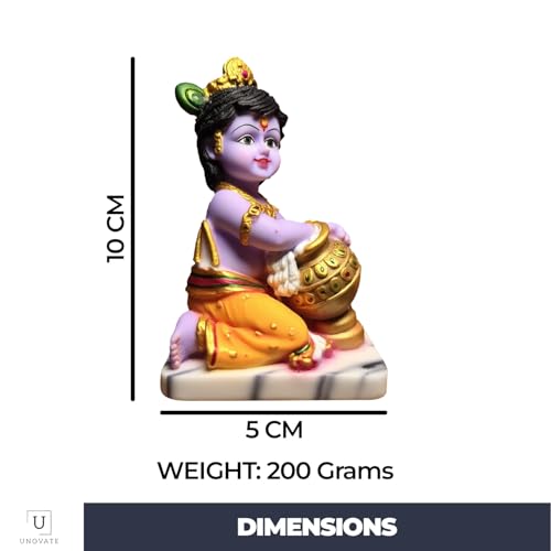 Image of UNOVATE Krishna Makhan Chor Statue Figurine Showpiece for Home Temple, Living Room & Pooja Decor | Lord Krishna Idol Showpiece for Housewarming Gift for Janmashtmi (Purple Finish)