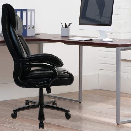 Clatina Big And Tall Office Chair 400Lbs-Heavy Duty Executive Desk Chair With Extra Wide Seat, High Back Ergonomic Leather Computer Chair With Tilt Rock&Tension, Padded Armrests-Black #TOP4