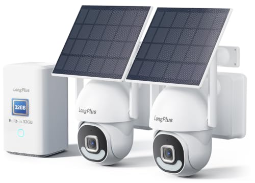 Image of 3K Solar Security Cameras Wireless Outdoor, 2 Cam-Kit, No Subscription | 3K color night vision, 360 view, Powerful 8W solar panel, One-click pairing, No subscription required, 2 camera kit