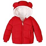 BFUSTYLE Baby Girls Boys Winter Jacket Red Quilted Fleece Lined Puffer Jacket 6-12 Months Sherpa Hood Parka Coat for Toddler Girl Boy